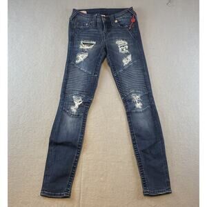 True Religion Halle Womens Jeans Sz 25 Mid Rise Super Skinny Holes Denim